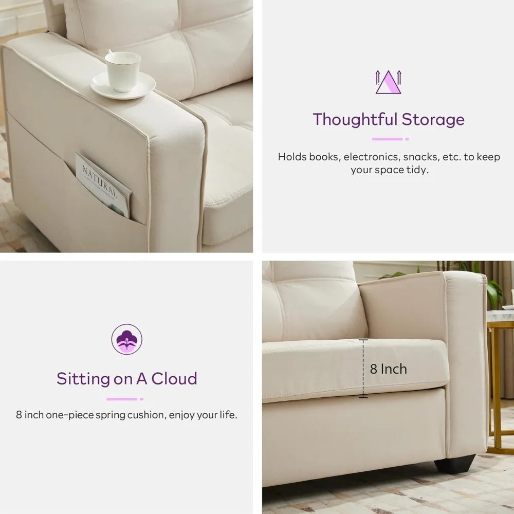 Ticify Linen Lounge Chair With Ottoman And Pockets
