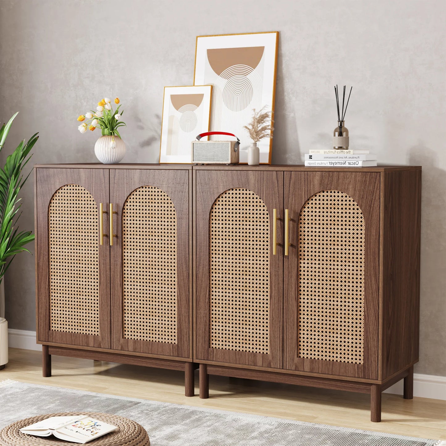 Tribesigns Rattan Sideboard Buffet Cabinet With Storage