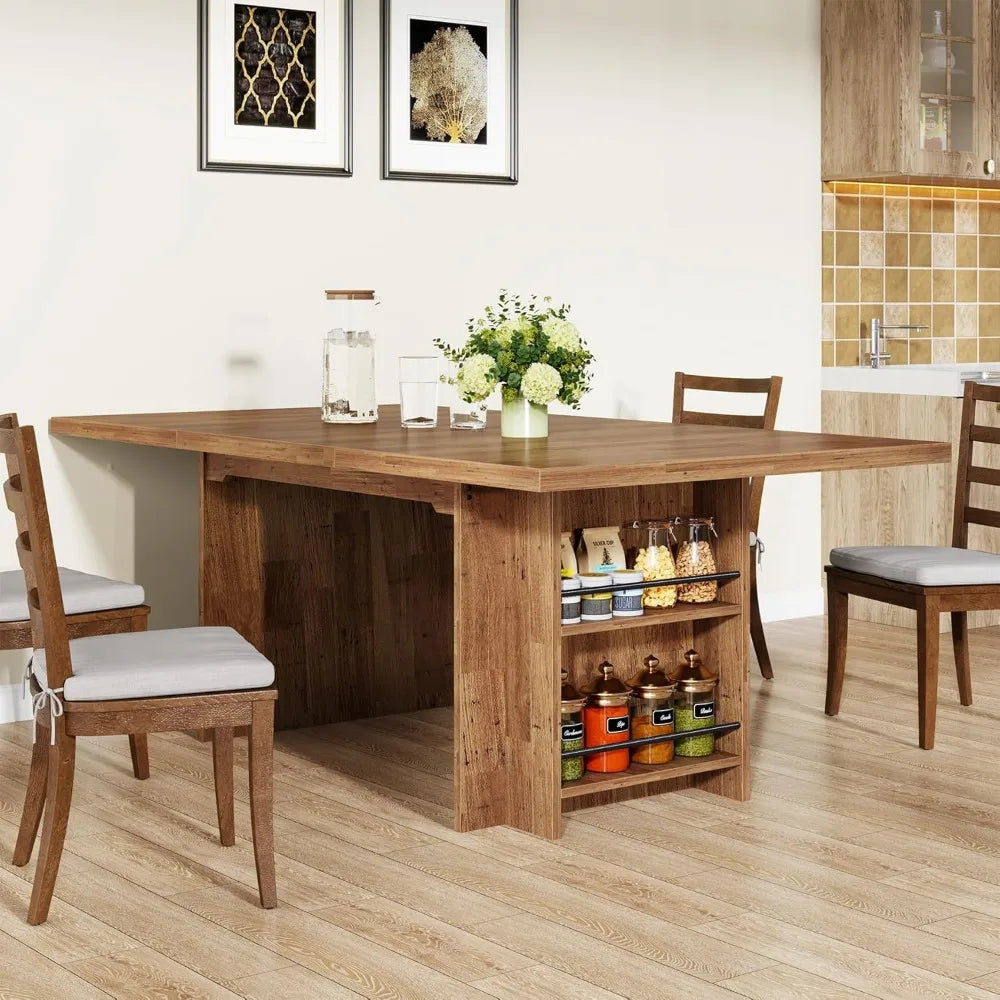 XUYUAN Farmhouse Dining Table With Storage And Shelves
