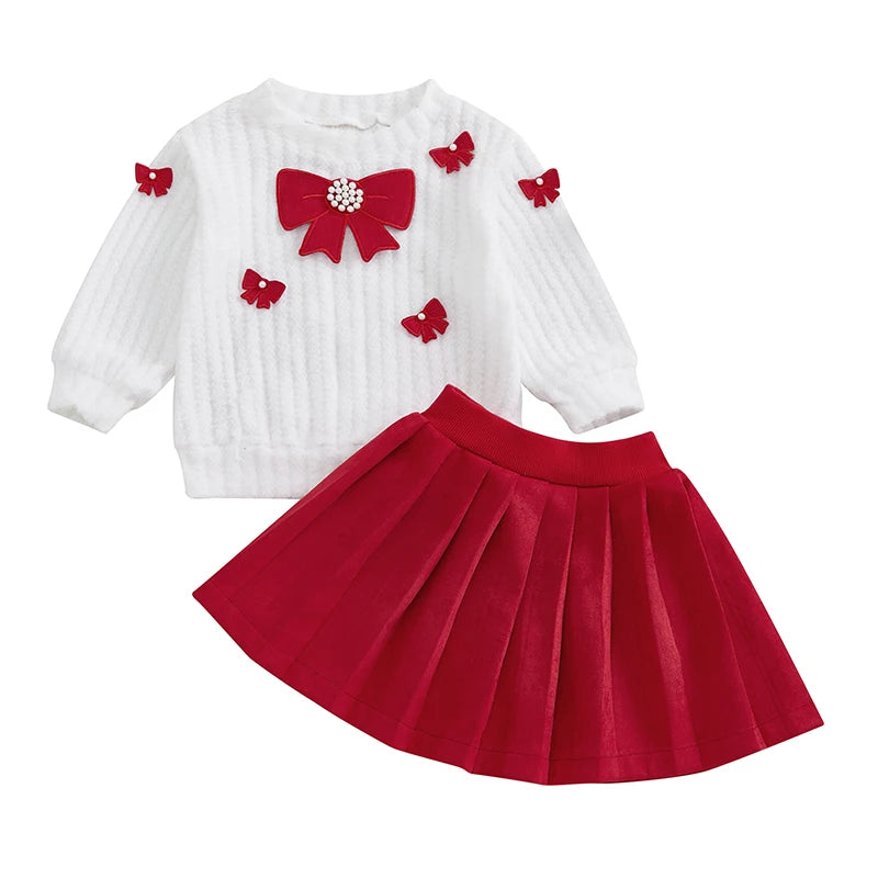 Cute Baby Girl 2 Piece Winter Knitwear Set With Bow