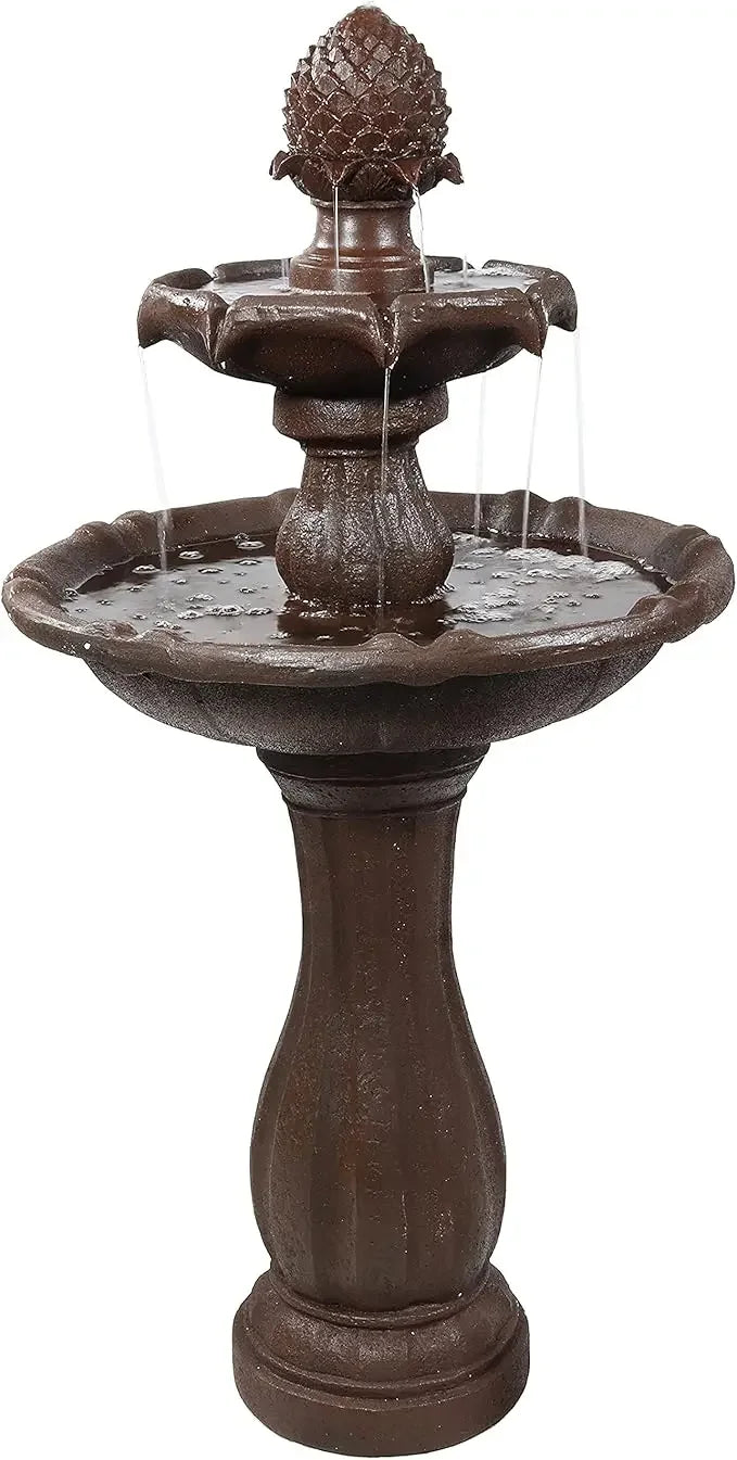 Solar Fountain With Battery Backup 2 Layer Outdoor Earth Finish