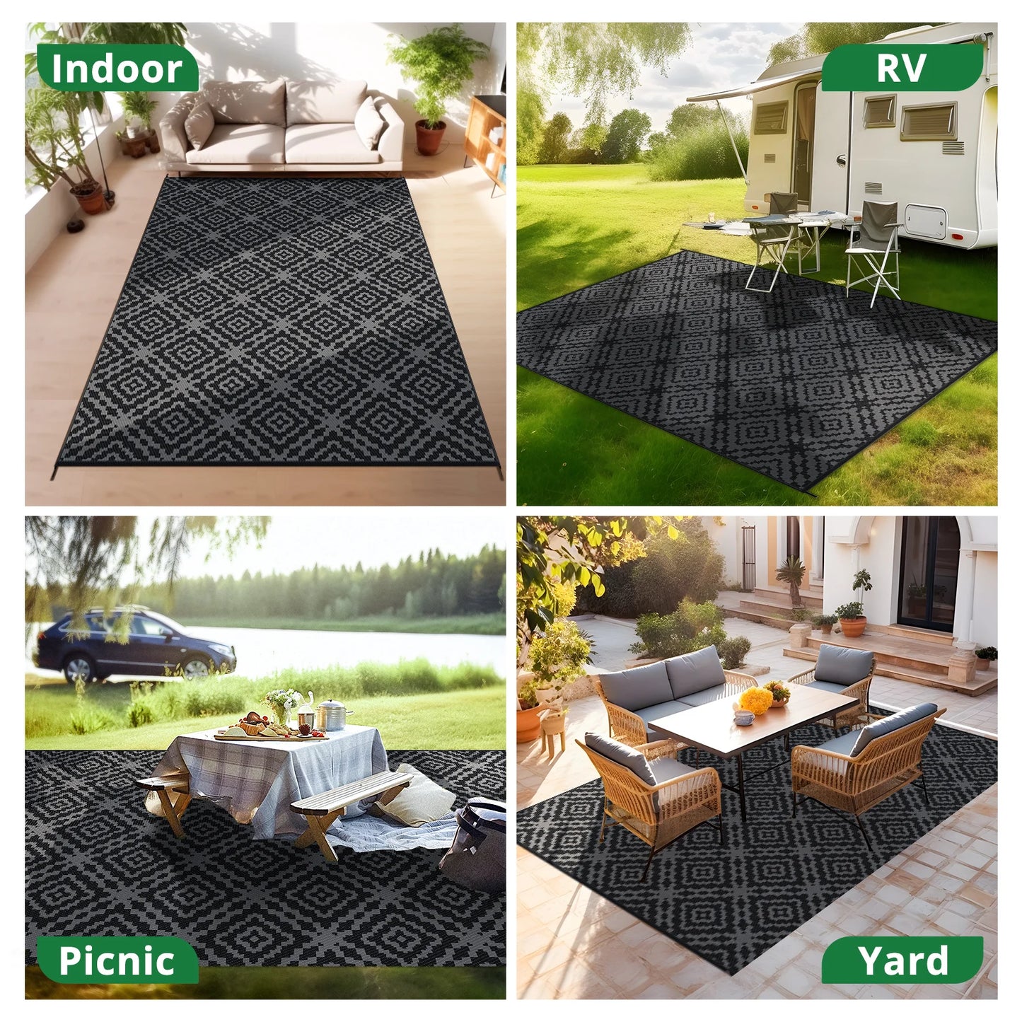 BSHAPPLUS Outdoor Rug Boho Geometric Waterproof Patio Carpet