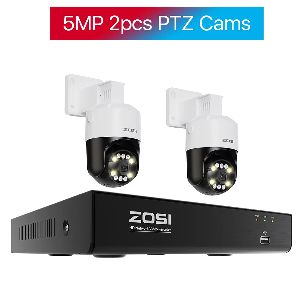ZOSI 8CH 5MP PTZ IP Camera System POE NVR Kit Outdoor