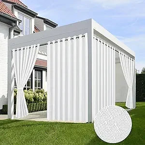 XMSJ Linen Outdoor Curtains 4 Panels Weatherproof Privacy