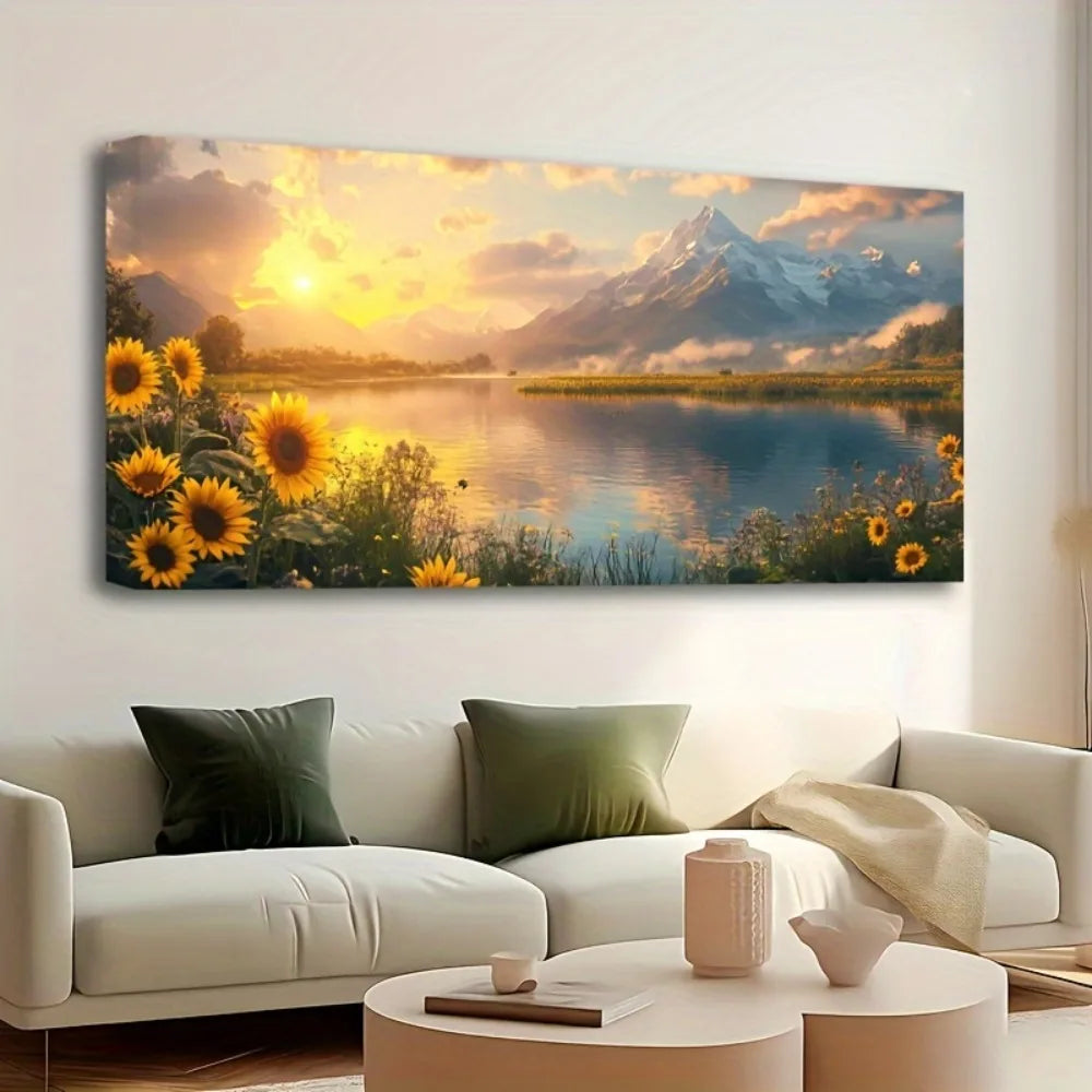 Hign-concerned Sunrise Landscape Floral Painting Pine Frame