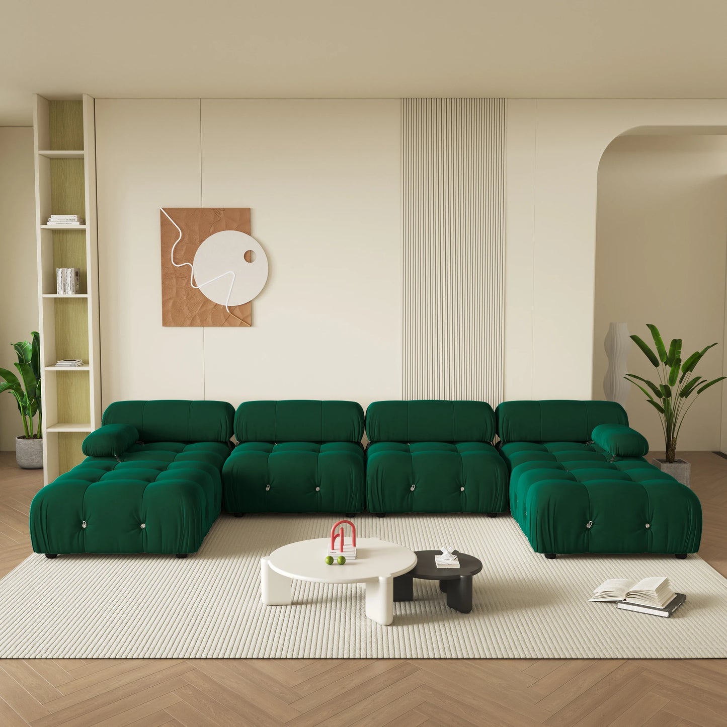 Sdorens Velvet U-Shaped Modular Sectional Sofa With Ottomans