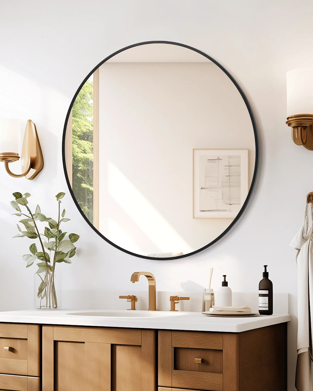 HiMISS Round Aluminum Mirror Framed Bathroom Wall Decor