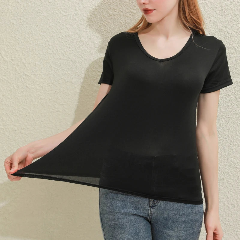 Albeey Cotton V Neck Short Sleeve T Shirt Women Tops