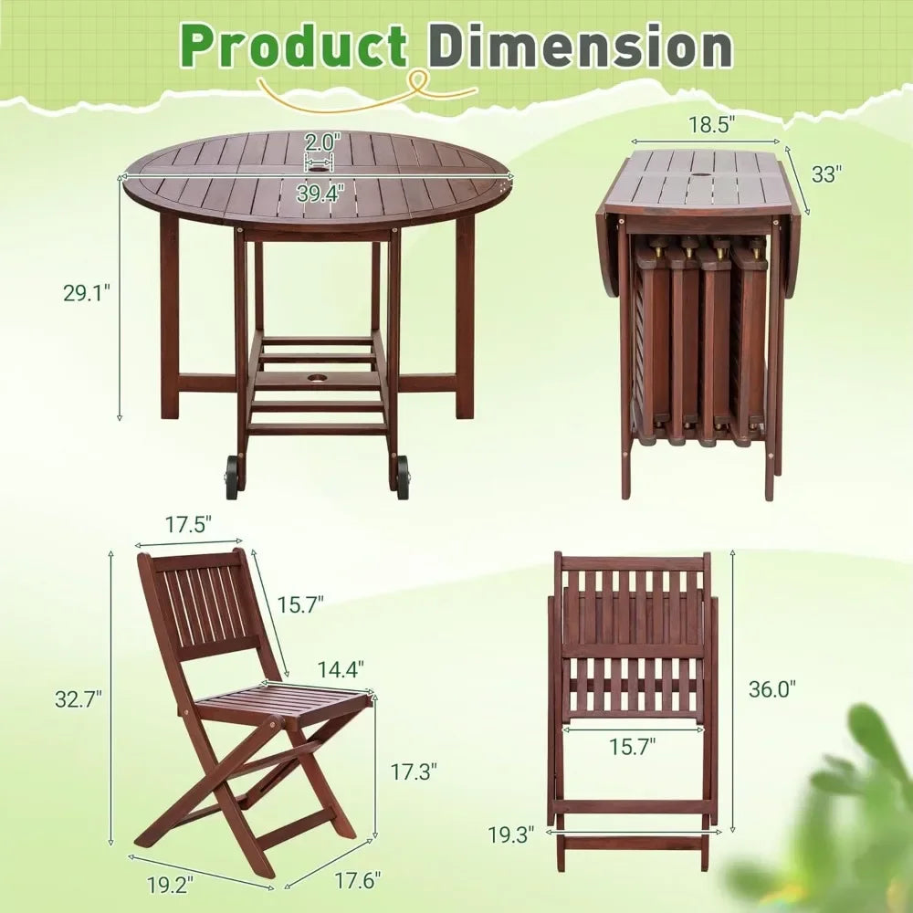 Guangbai 5 Piece Patio Dining Set All Weather Acacia Wood
