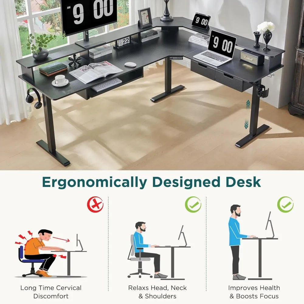 ZHIYONG L Shaped Electric Standing Desk With Drawers