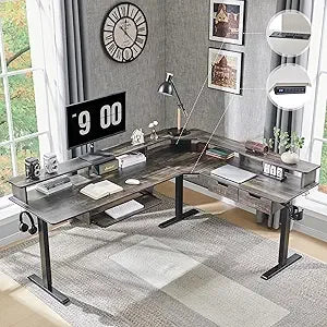 ZHIYONG L Shaped Electric Standing Desk With Drawers