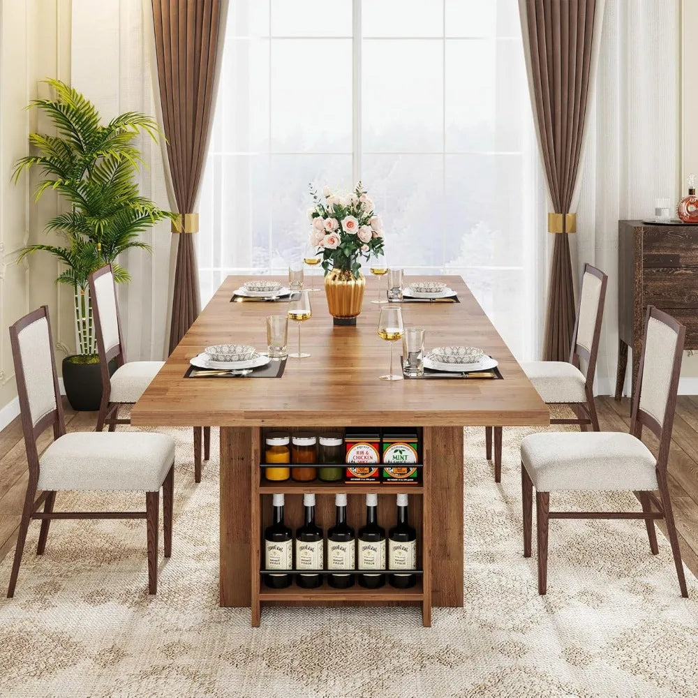 XUYUAN Farmhouse Dining Table With Storage And Shelves