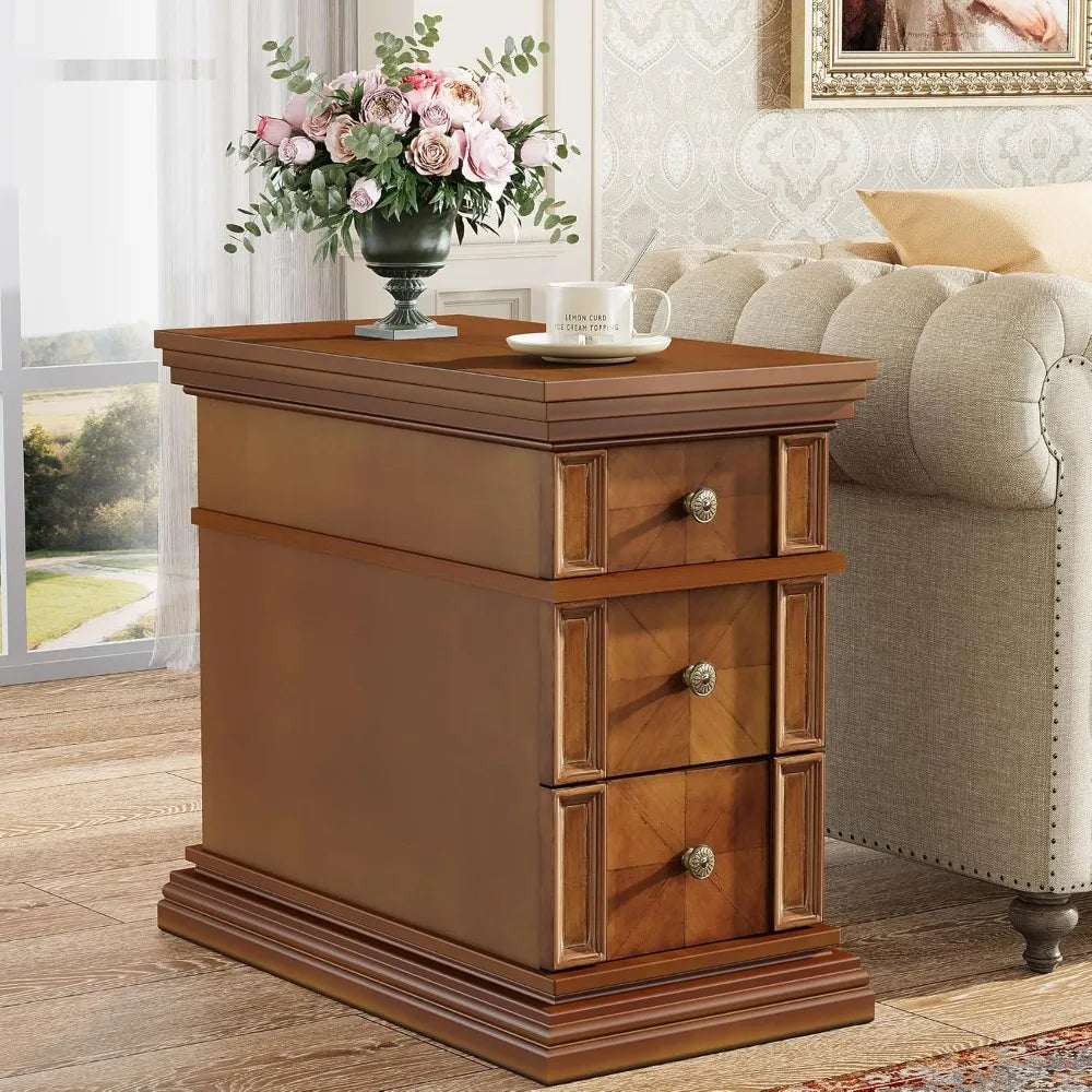DAFIFY Vintage 3 Drawer Narrow End Table For Living Room