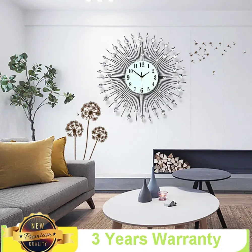 Display 3D Sunburst Wall Clock Diamond Modern Luxury