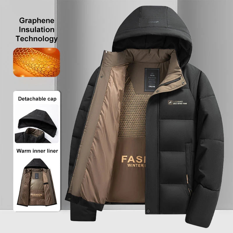 CN Graphene Warm Windproof Jacket Men Hooded Outdoor Coat