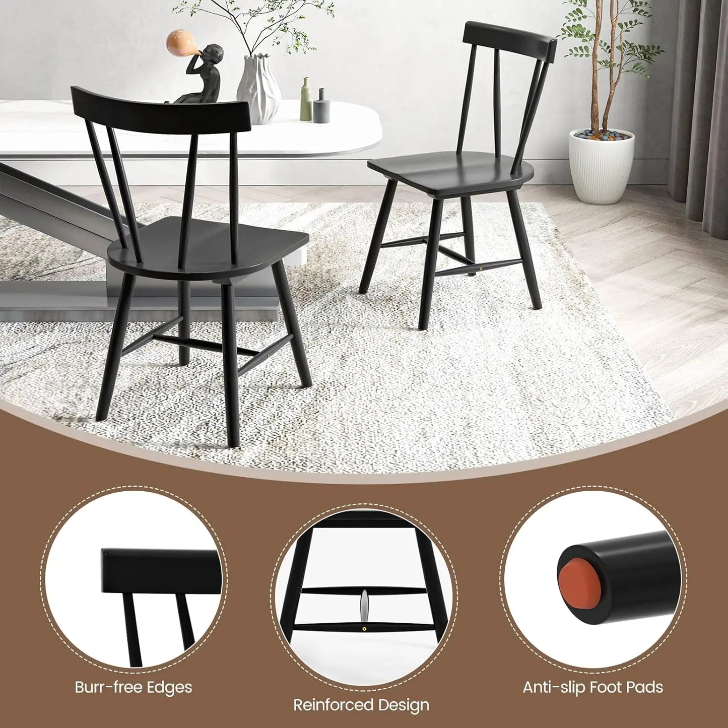XMSJ Windsor Rubber Wood Dining Chairs Set Of 4 For Kitchen