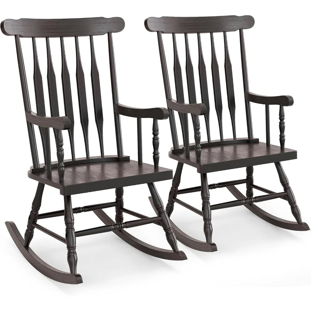 MKDK Patio Rocking Chair Solid Rubber Wood Frame Porch