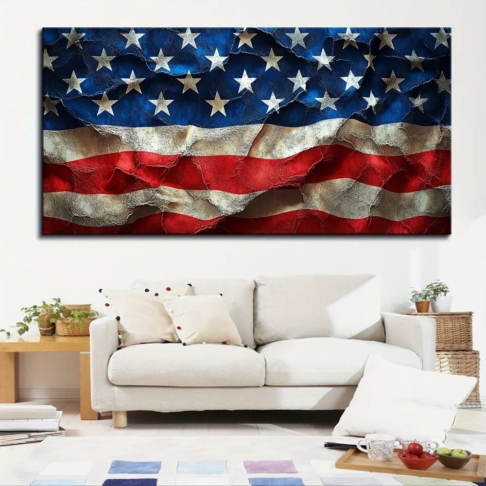 Hign-concerned American Flag Wall Art Pine Wood Frame