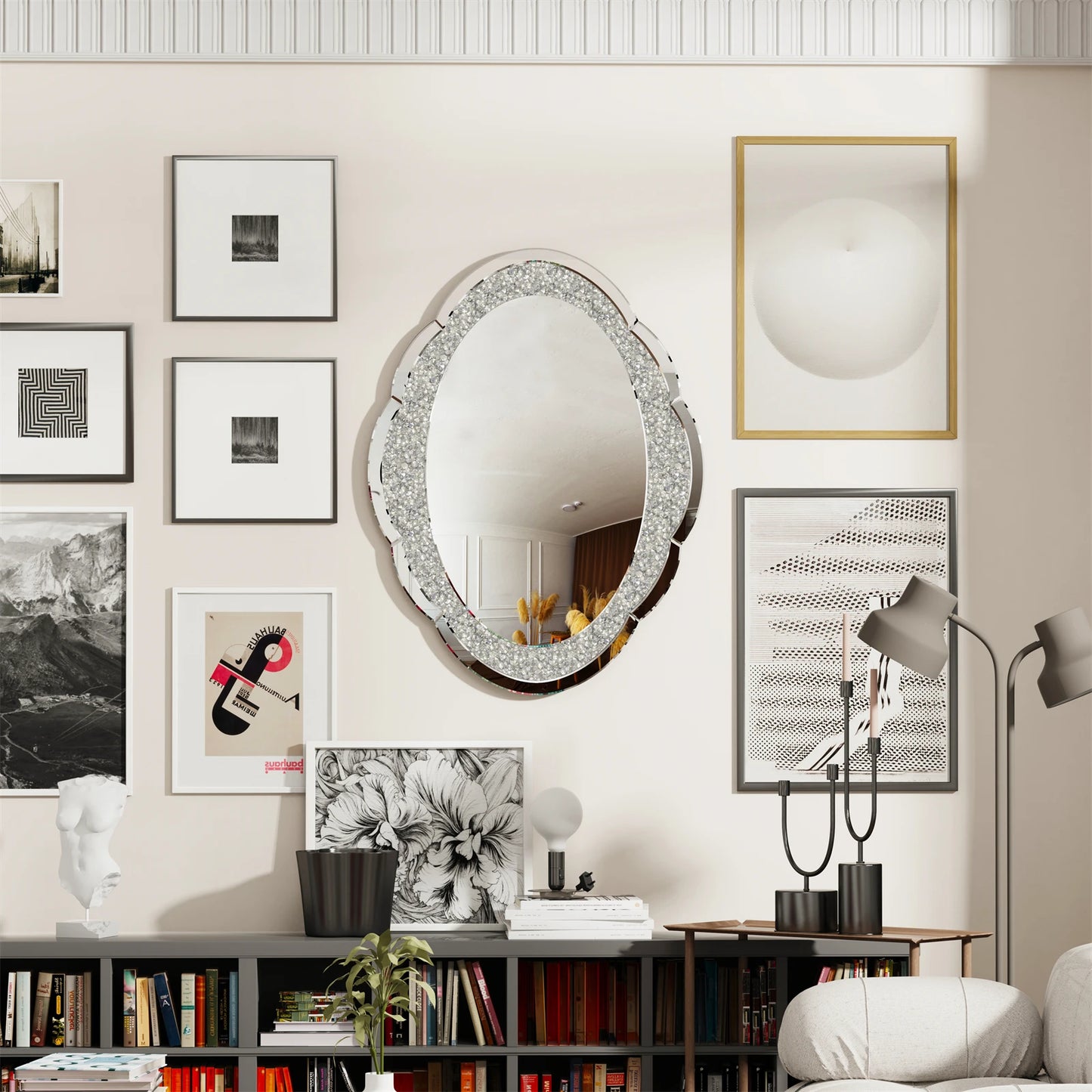 BORWARTH Arch Crystal Mirror Crushed Diamond Vanity Decor