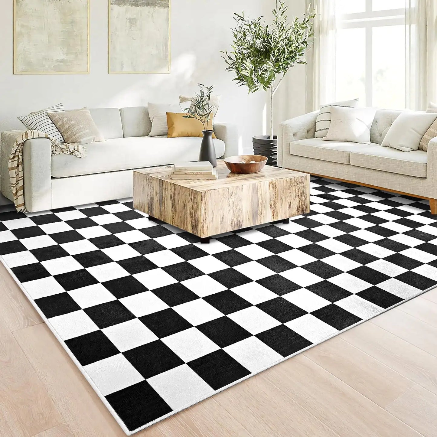 CN Checkered Area Rug Checkerboard Plaid Carpet Living Room