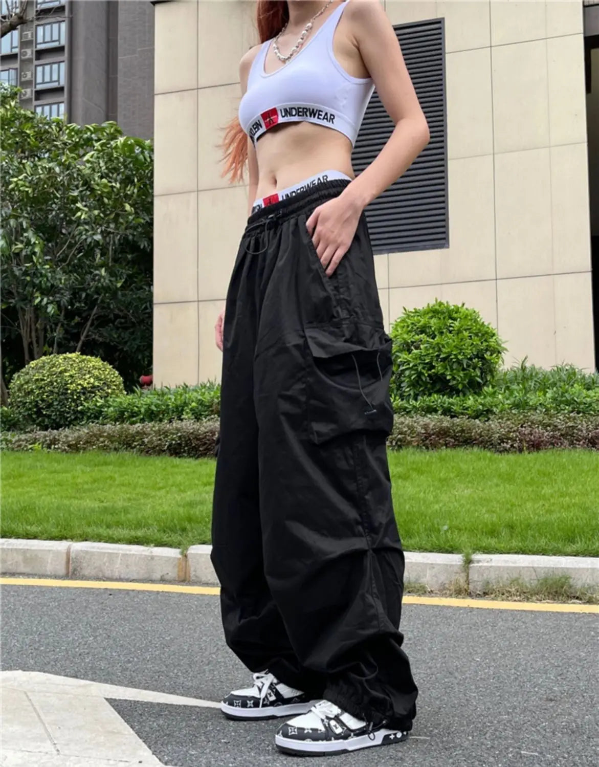 JEYONGZOOCN Parachute Pants Women Oversize Cargo Trousers