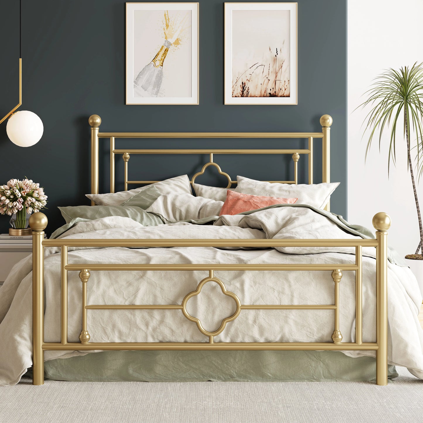 HOOMI Metal Platform Bed Frame Victorian Style Wrought Iron