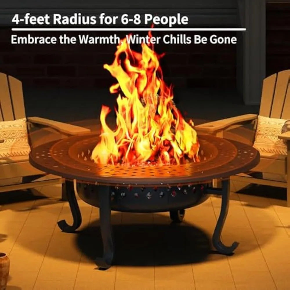 Outdoor Fire Pit Table With Grill For Backyard Patio