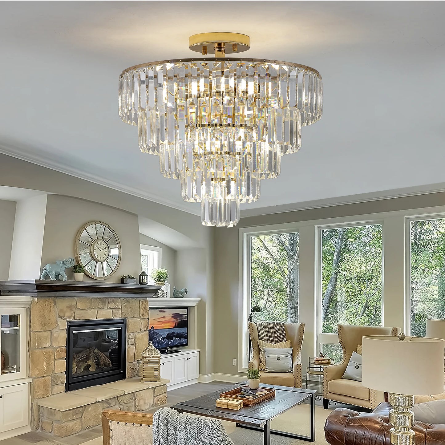ARLGSITE Luxury Crystal Flush Mount Chandelier Light