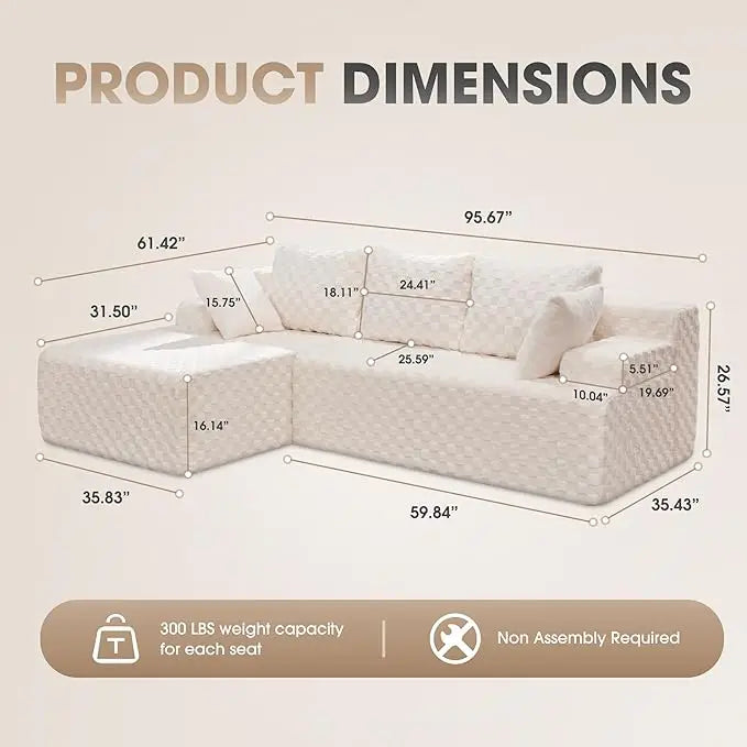 HUANZHUANG Modular L Shaped 3 Seat Sectional Sofa With Memory Foam Storage