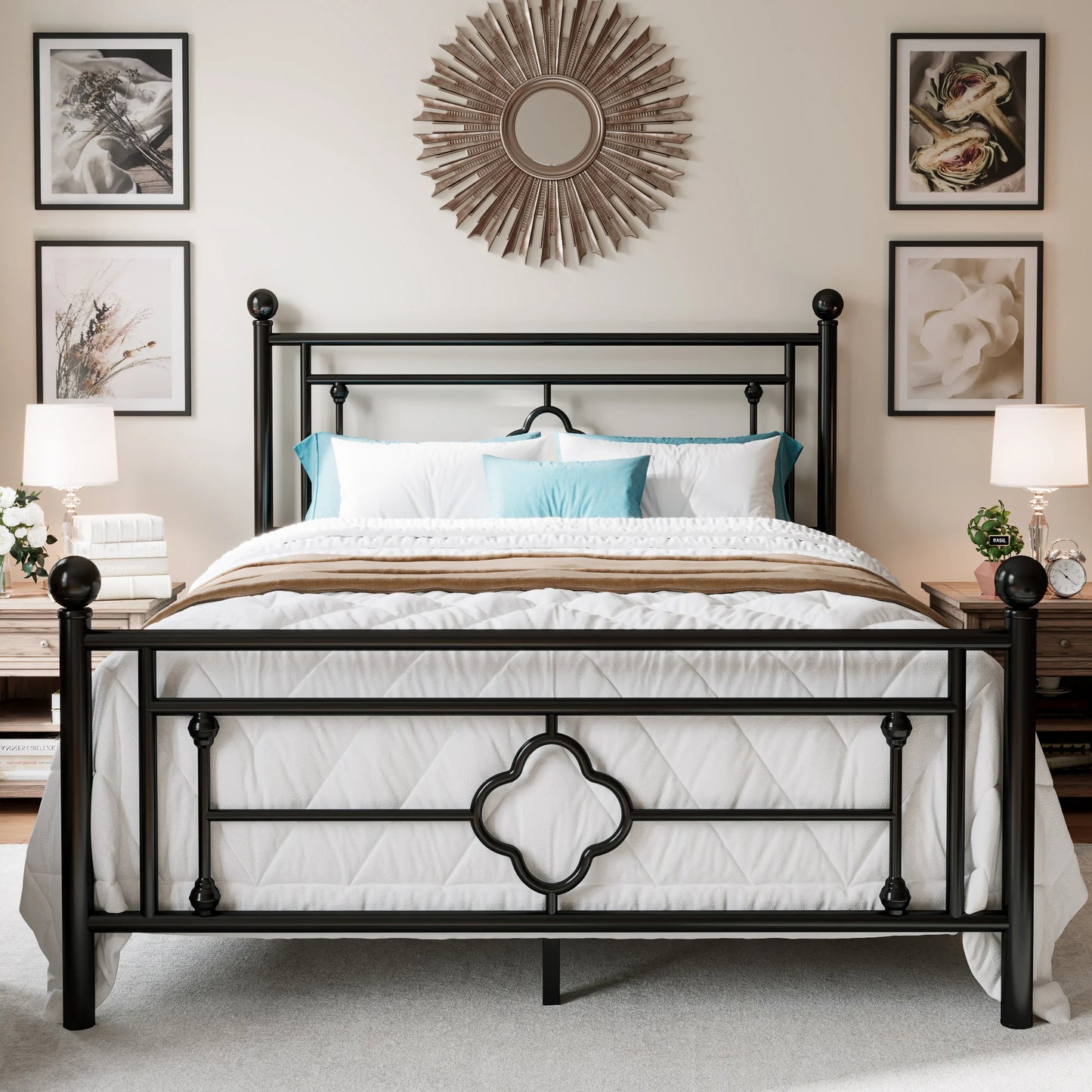 HOOMI Metal Platform Bed Frame Victorian Style Wrought Iron