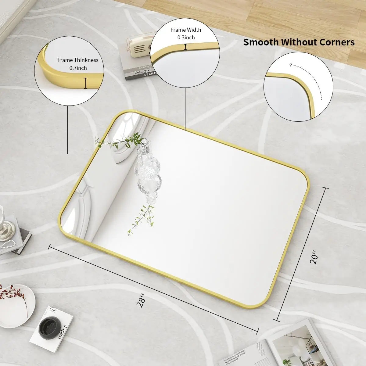 Beautypeak Aluminum Frame Wall Mounted Bathroom Mirror
