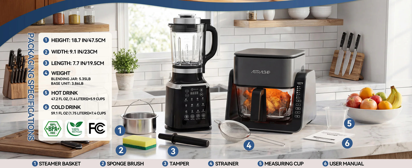 Astralship ASH01-B 1500W High Speed Countertop Blender 14 Presets Auto Clean