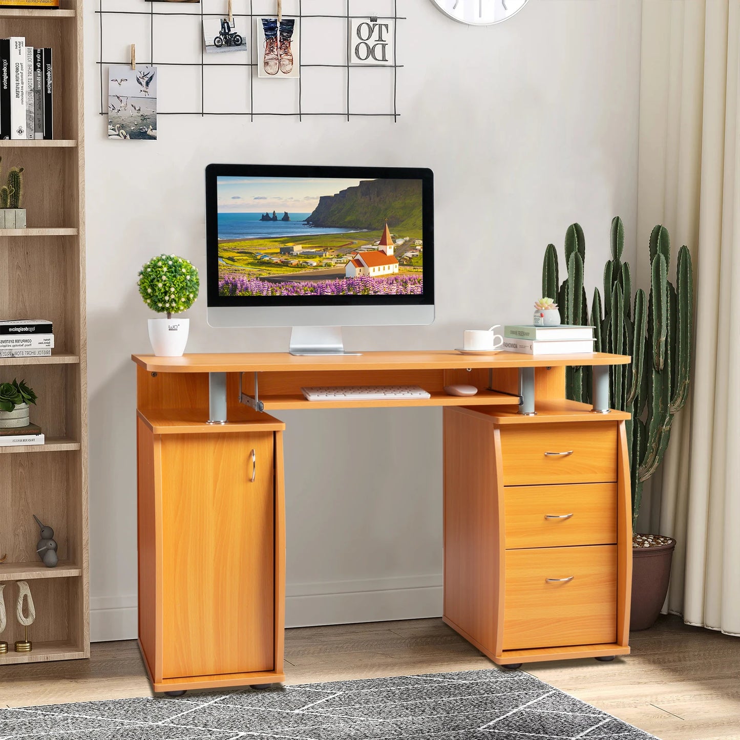 General Use MDF Computer Desk With 1 Door And 3 Drawers