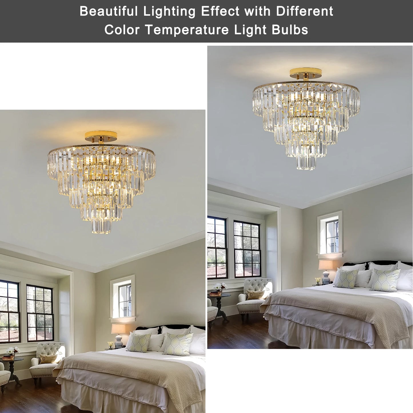 ARLGSITE Luxury Crystal Flush Mount Chandelier Light