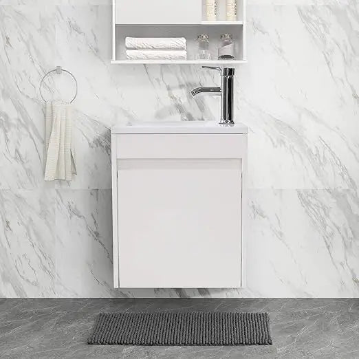 Wall Mounted Vanity Set With Sink And Chrome Faucet