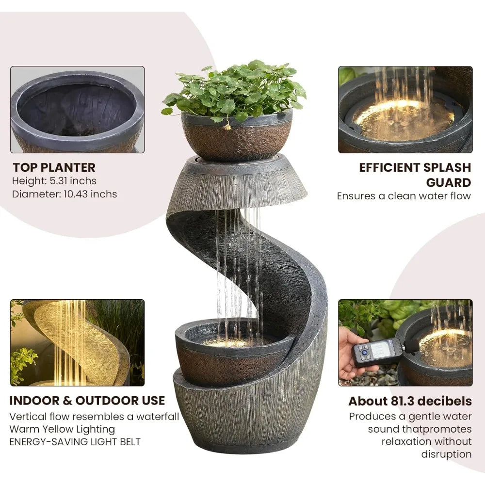 GardesT Outdoor LED Resin Water Fountain S Shaped Design