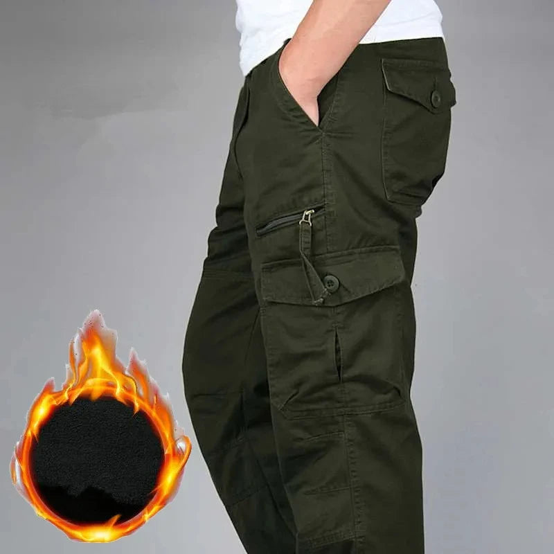 Men's Winter Thermal Cargo Pants Camouflage Fleece Lined Tactical Cotton