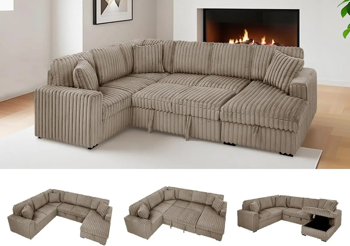 TODRANI U Shaped Sleeper Sofa Sectional With USB Ports