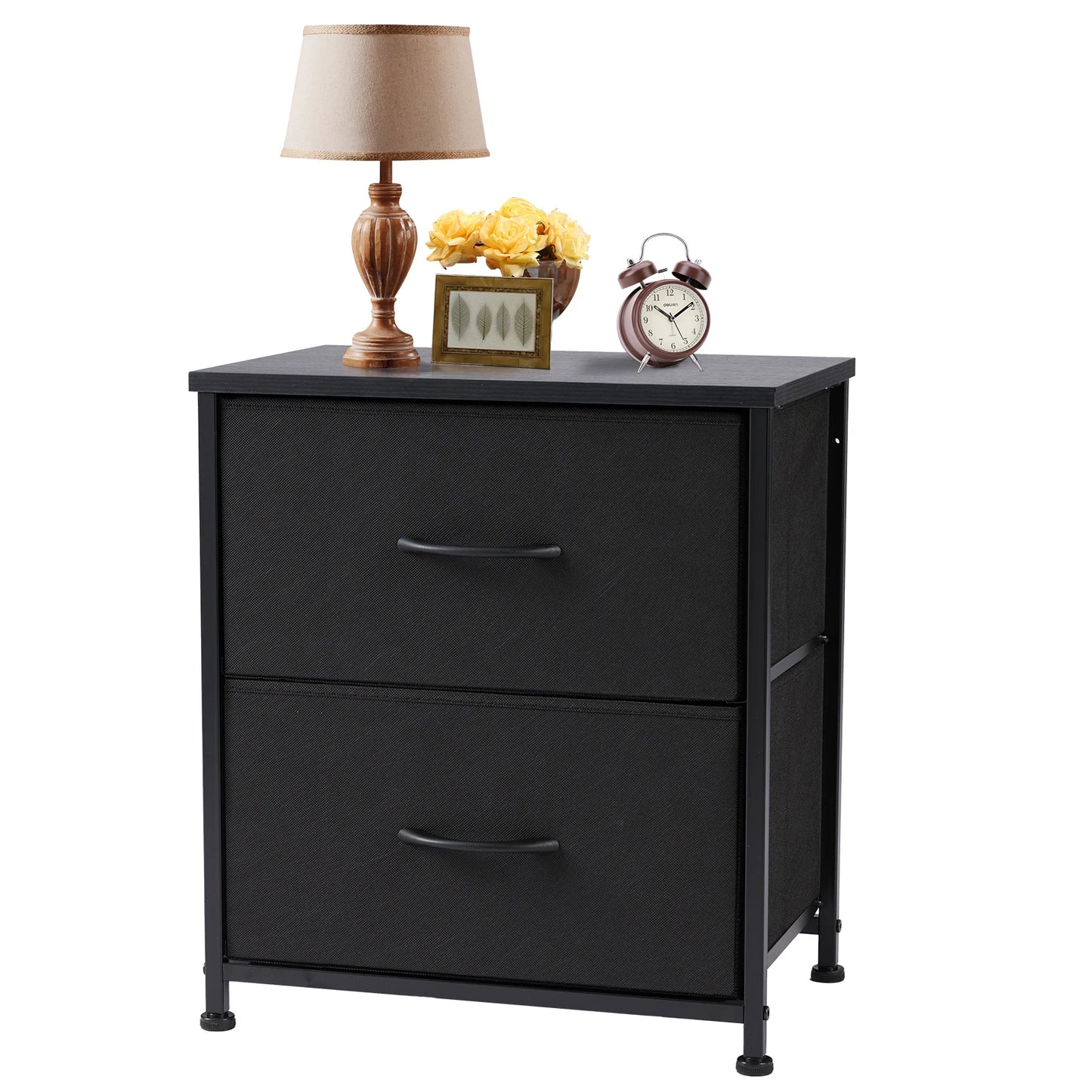 JHK Nightstand Bedside Table With Fabric Drawers Storage Cabinet