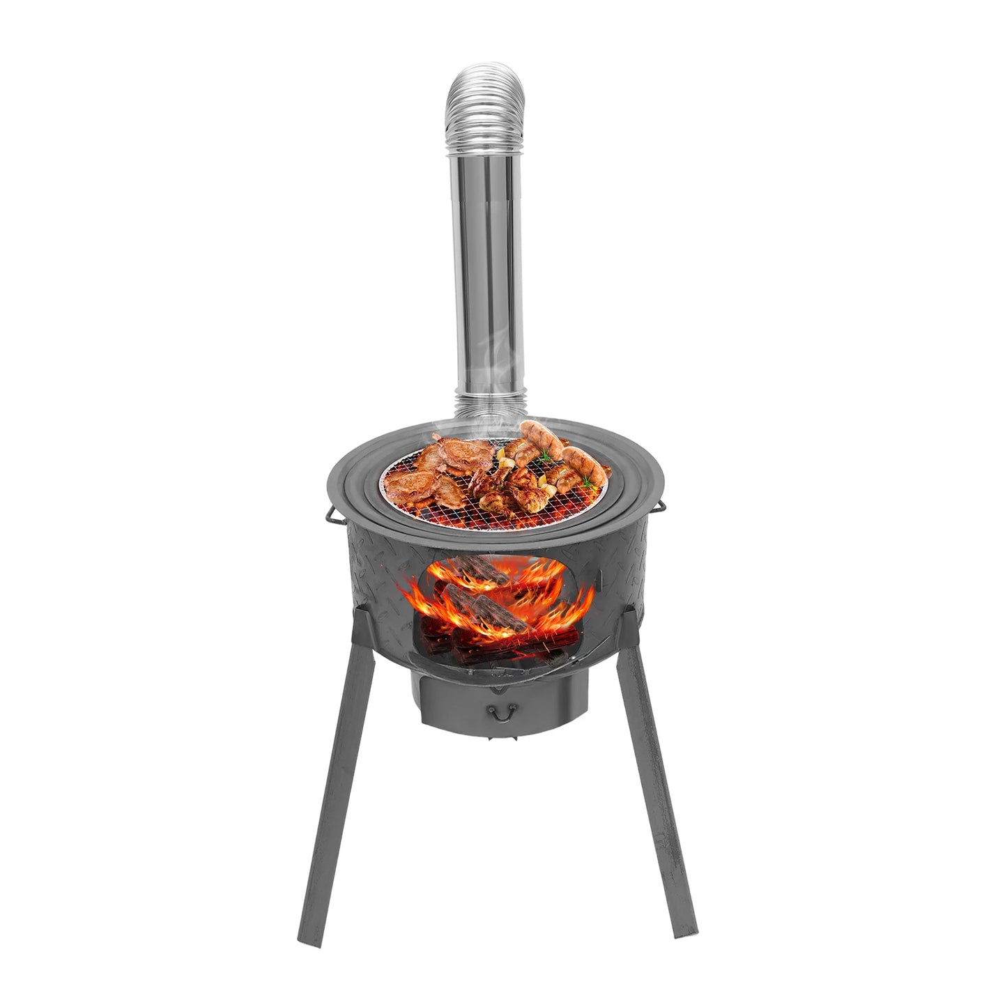 Portable Wood Burning Stove With Three Wok Rings For Outdoor Cooking