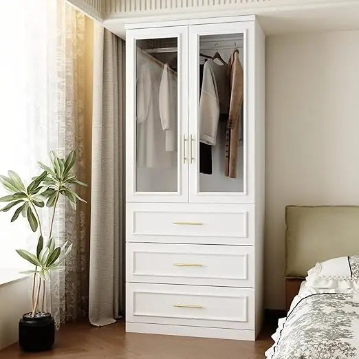FUFU GAGA Wardrobe Closet With Glass Doors Modern Armoire