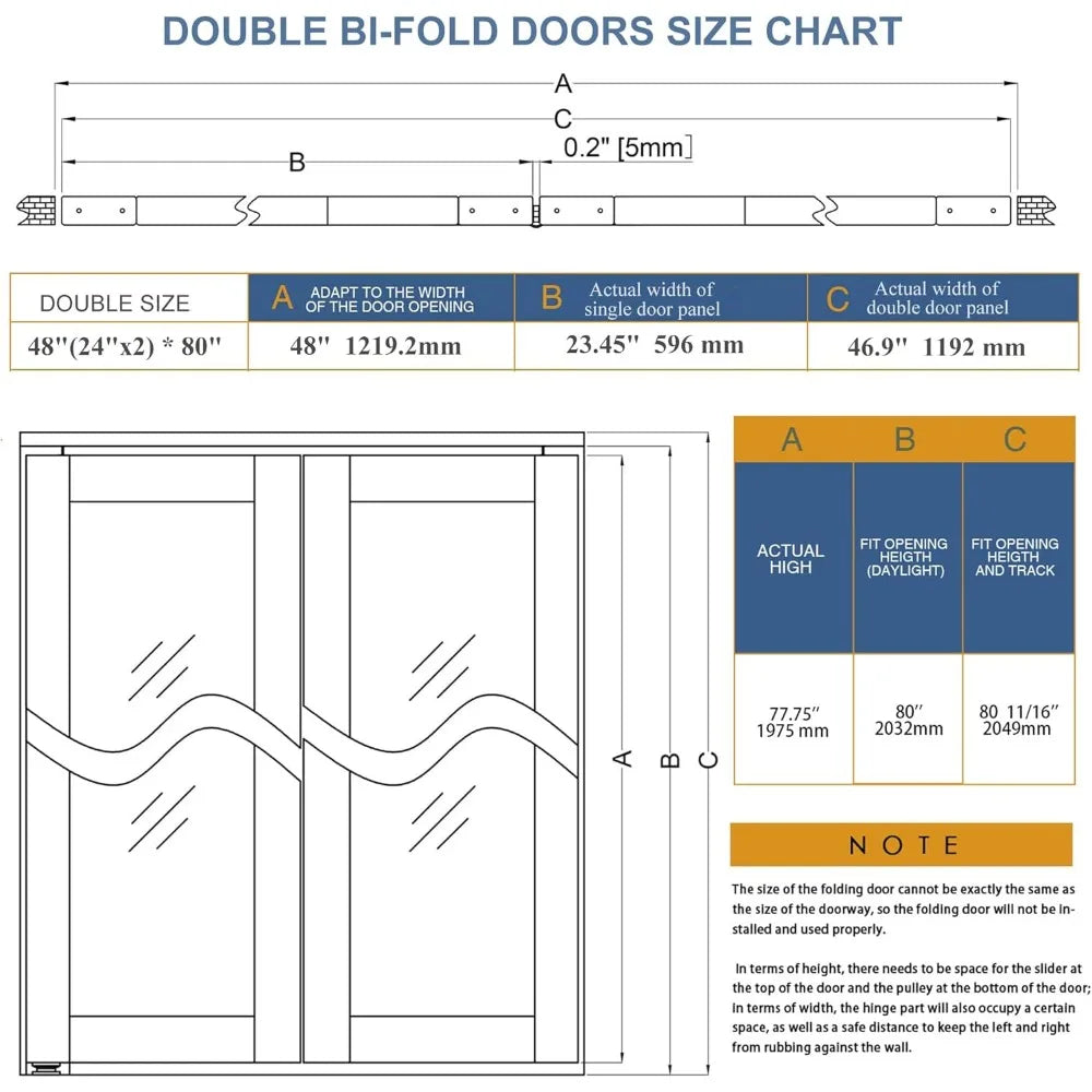 XUYUAN Closet Door Full Lite Reeded Glass Bifold Doors