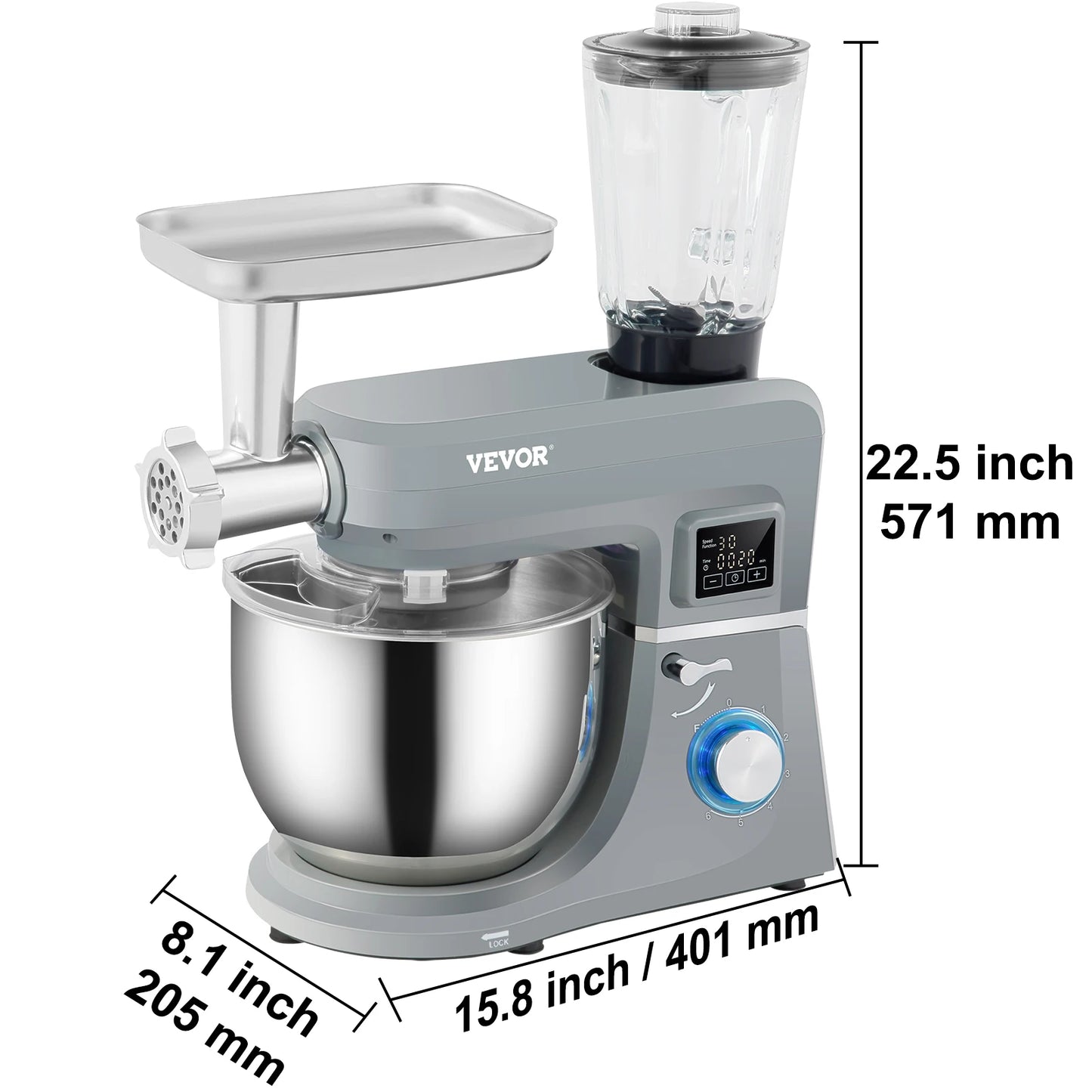 VEVOR 7.4 Qt 5 In 1 Stand Mixer With LCD Digital Screen