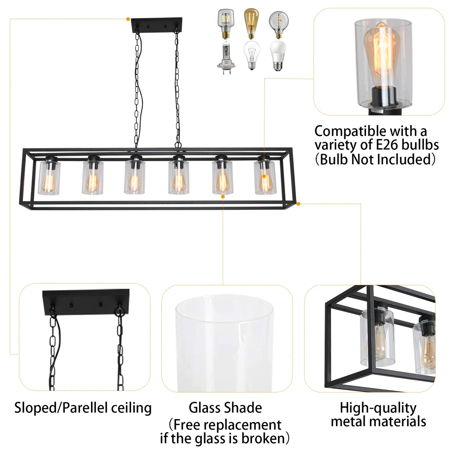 LovingC 6 Light Cage Chandeliers Glass Shade Pendant Lamps