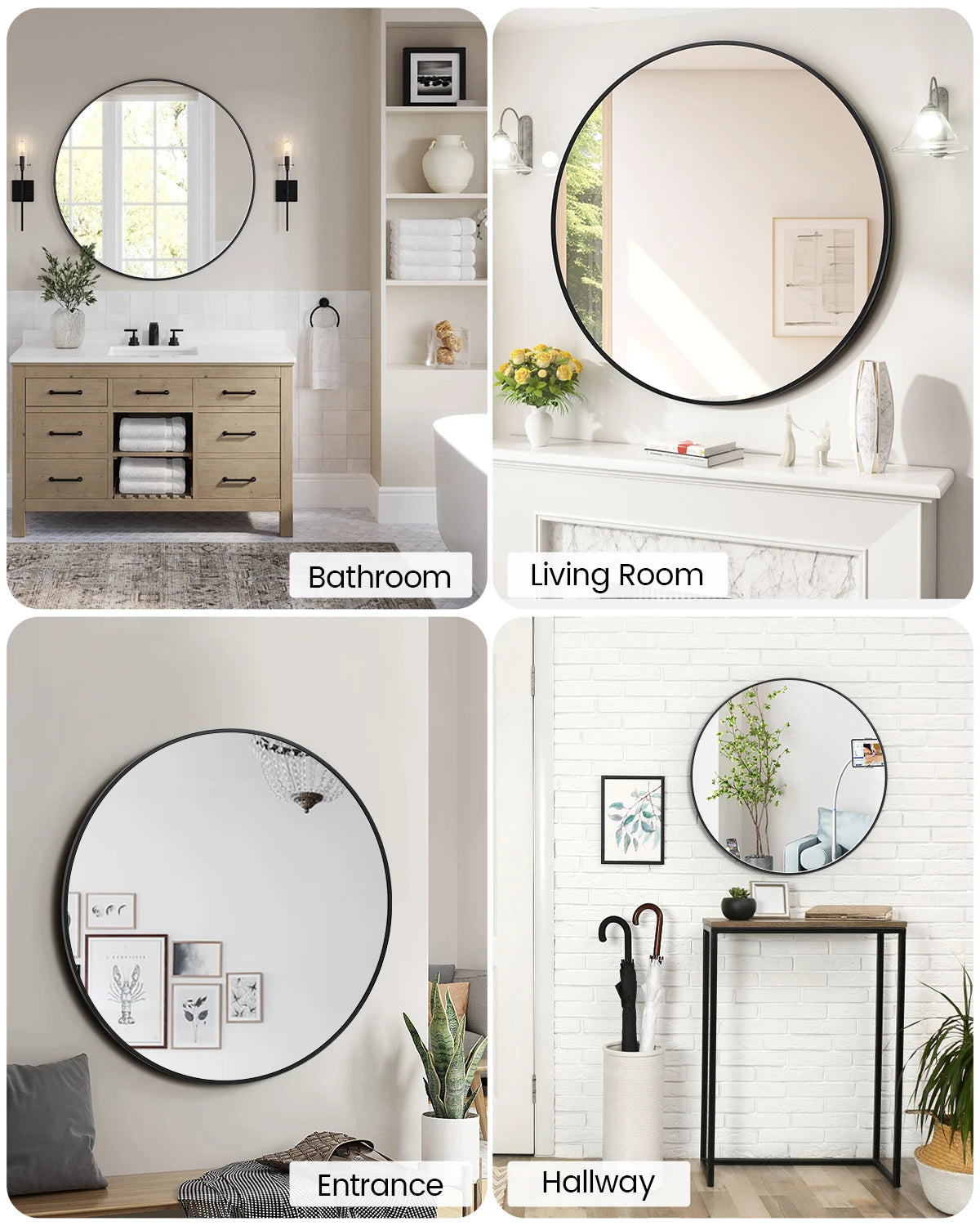 HiMISS Round Aluminum Mirror Framed Bathroom Wall Decor