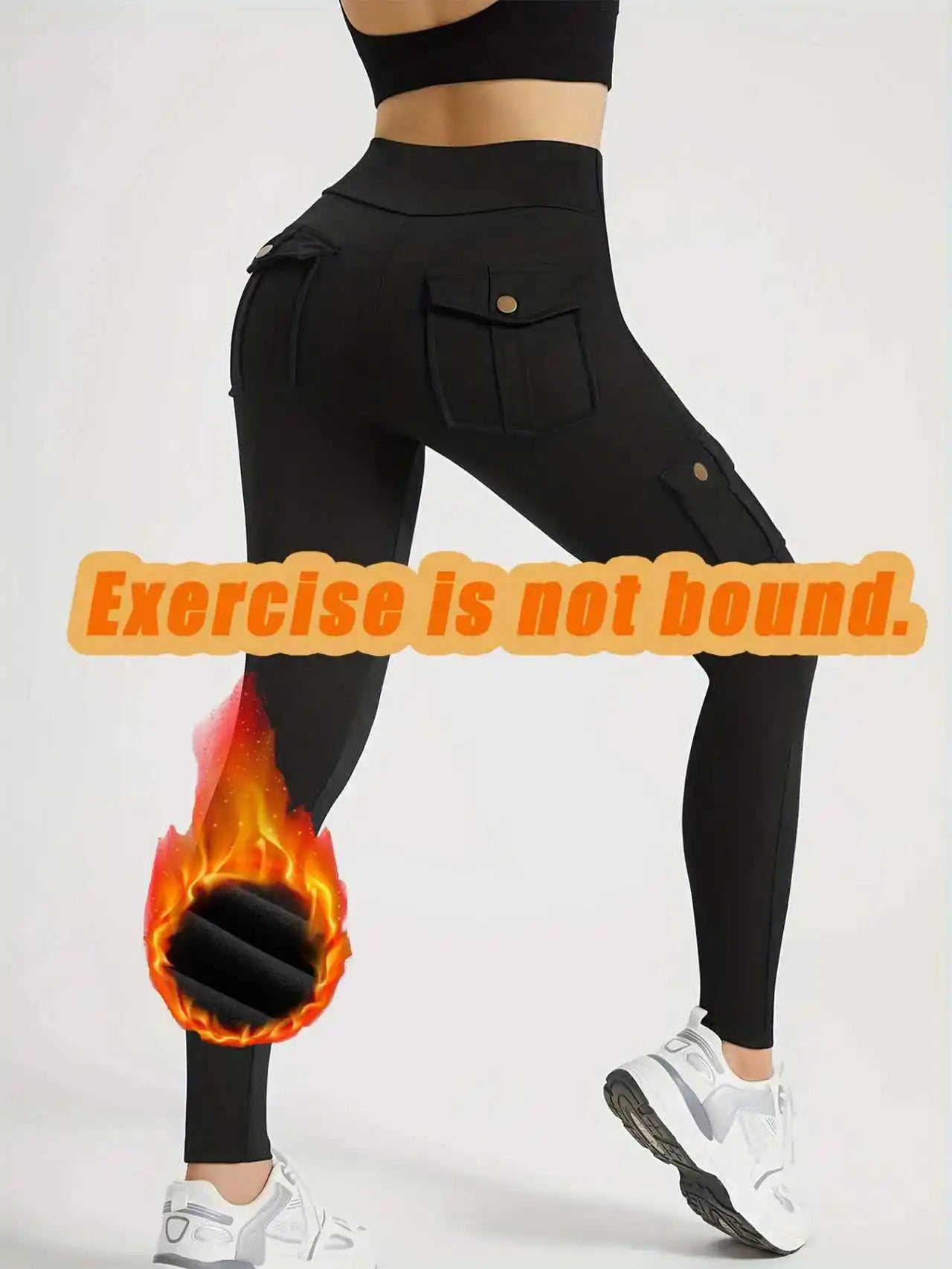 CN Zhejiang Winter Warm Womens Fleece Lined Cargo Leggings