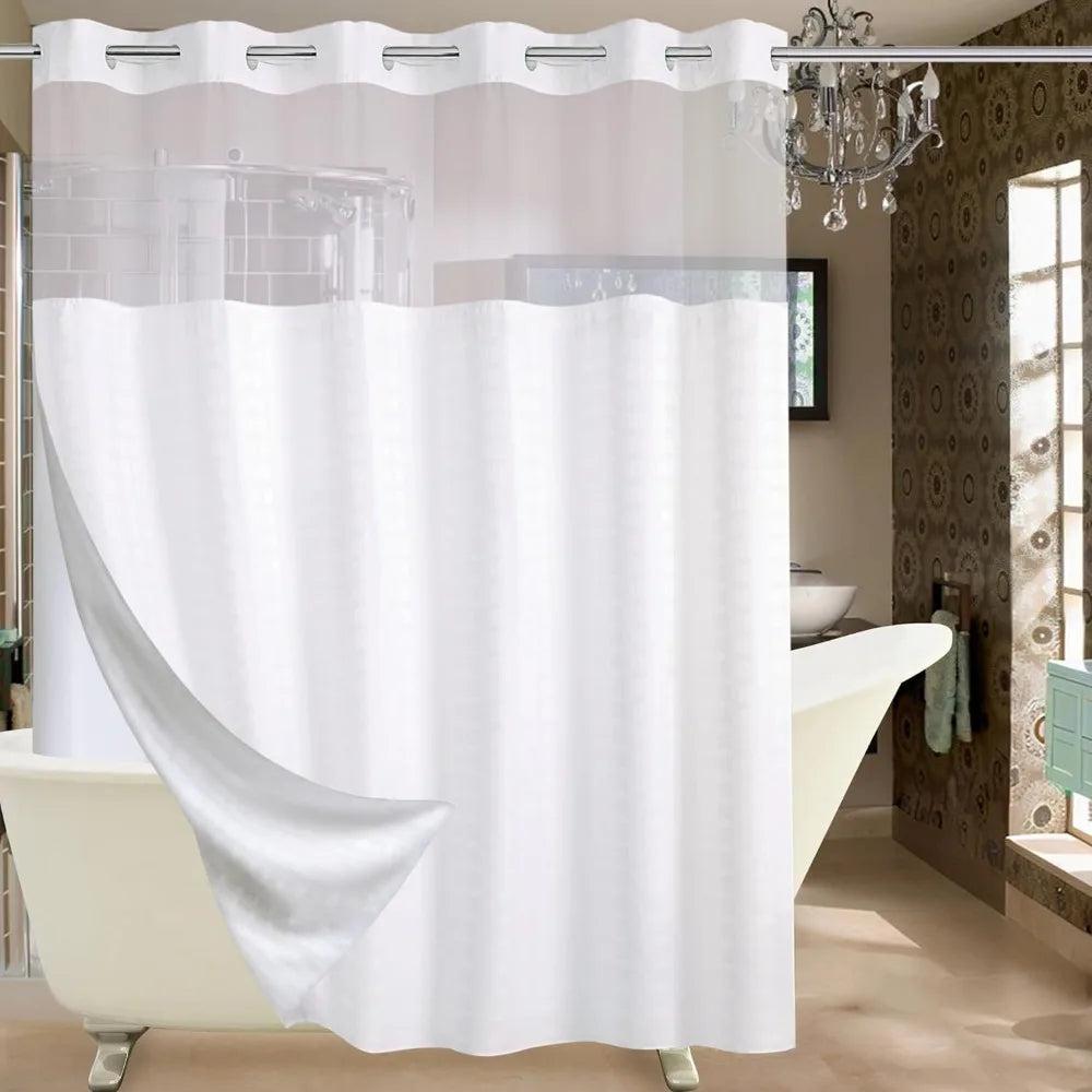 Checkwhite Extra Wide Shower Curtain Set With Snap In Liner