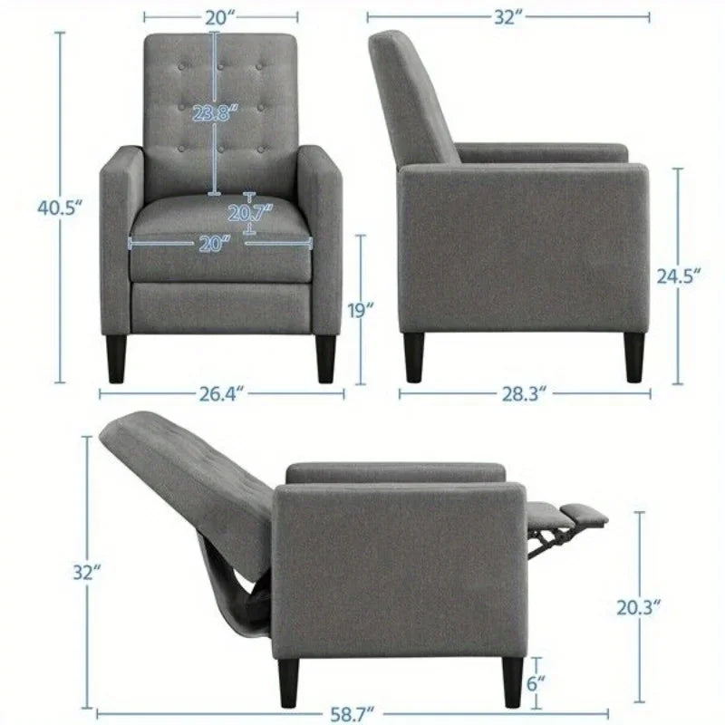 Fabric Recliner Chair with Adjustable Back and Footrest