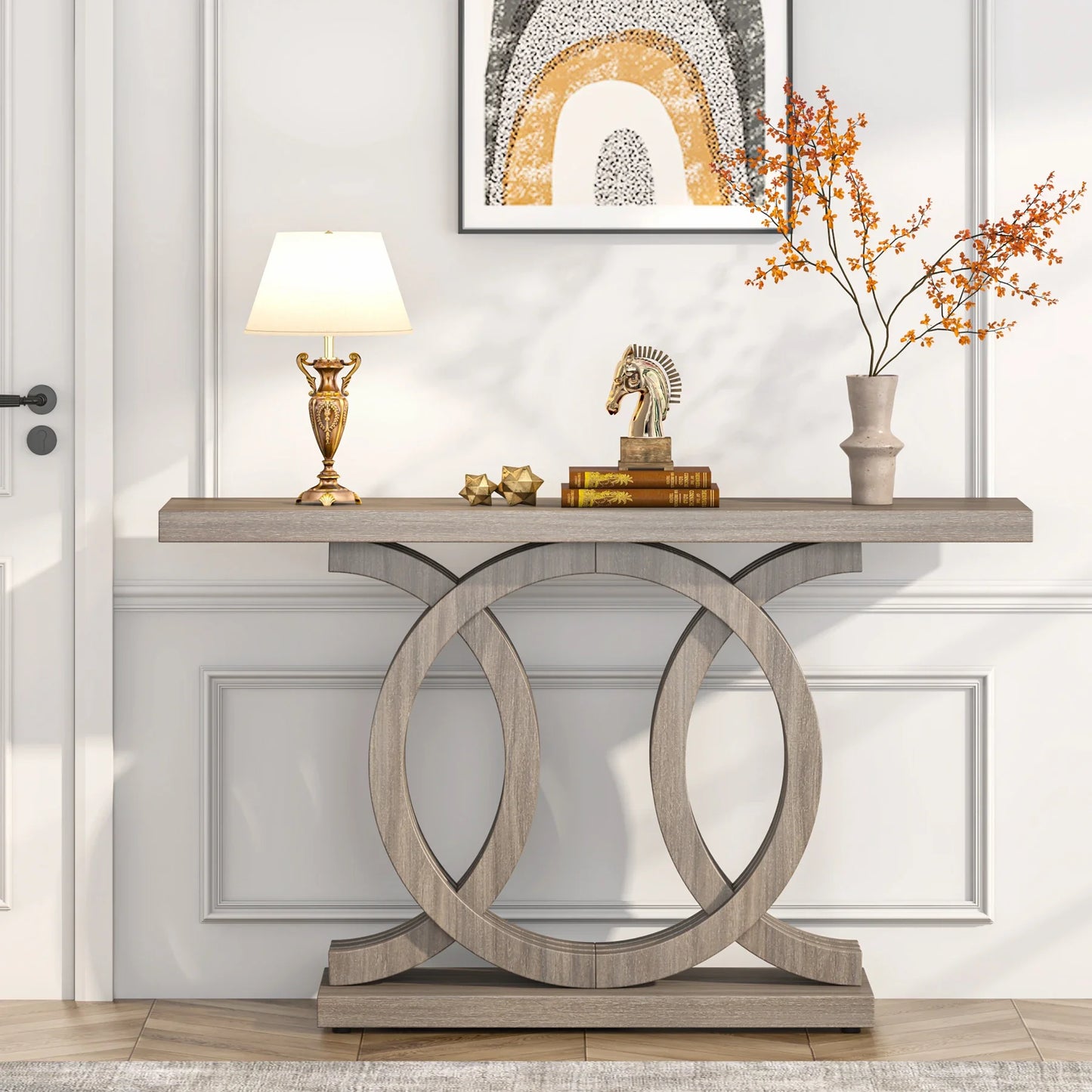 Tribesigns Modern Farmhouse Console Table With Geometric Base For Hallway