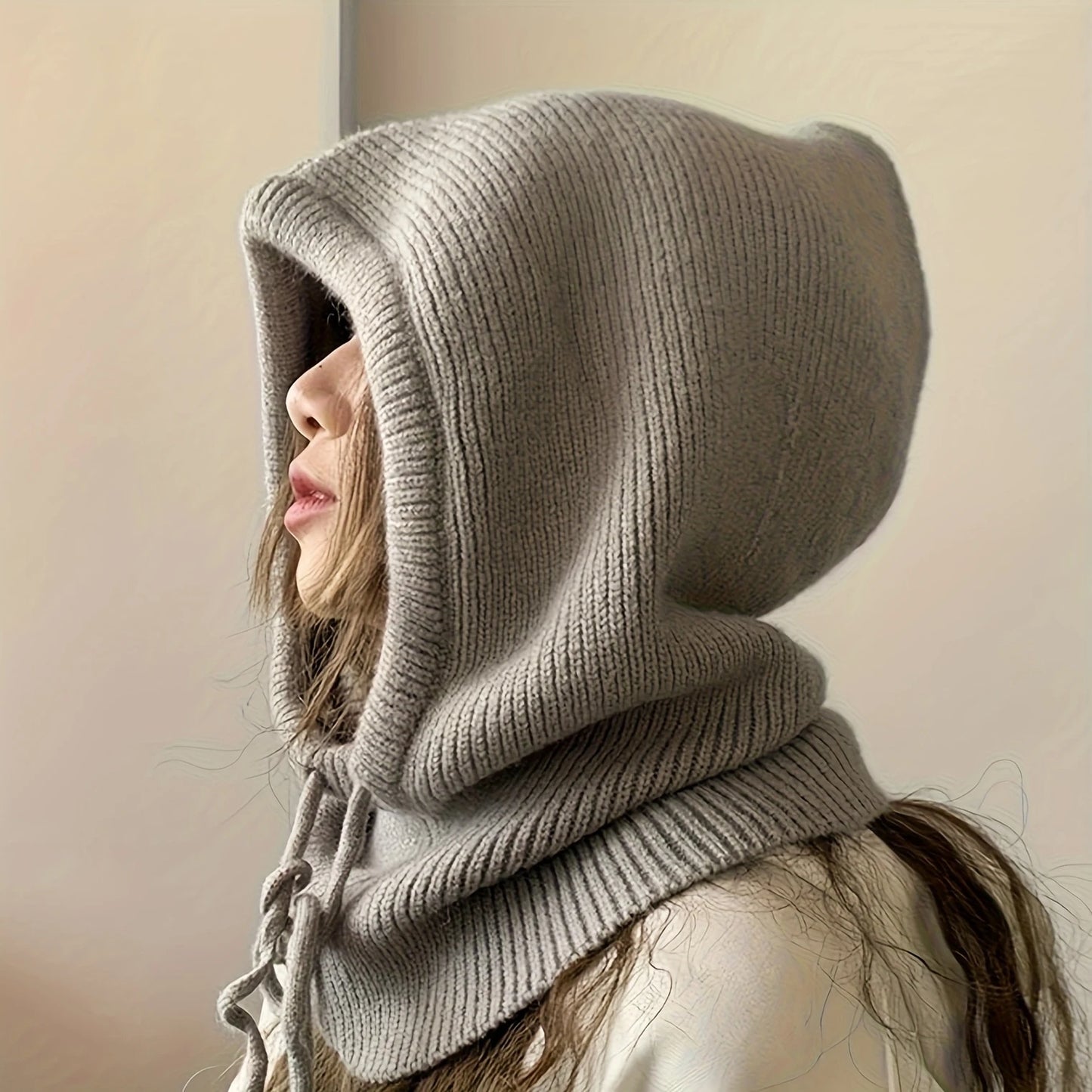 Fujian Knit Hooded Scarf Beanie Set For Winter Warmth